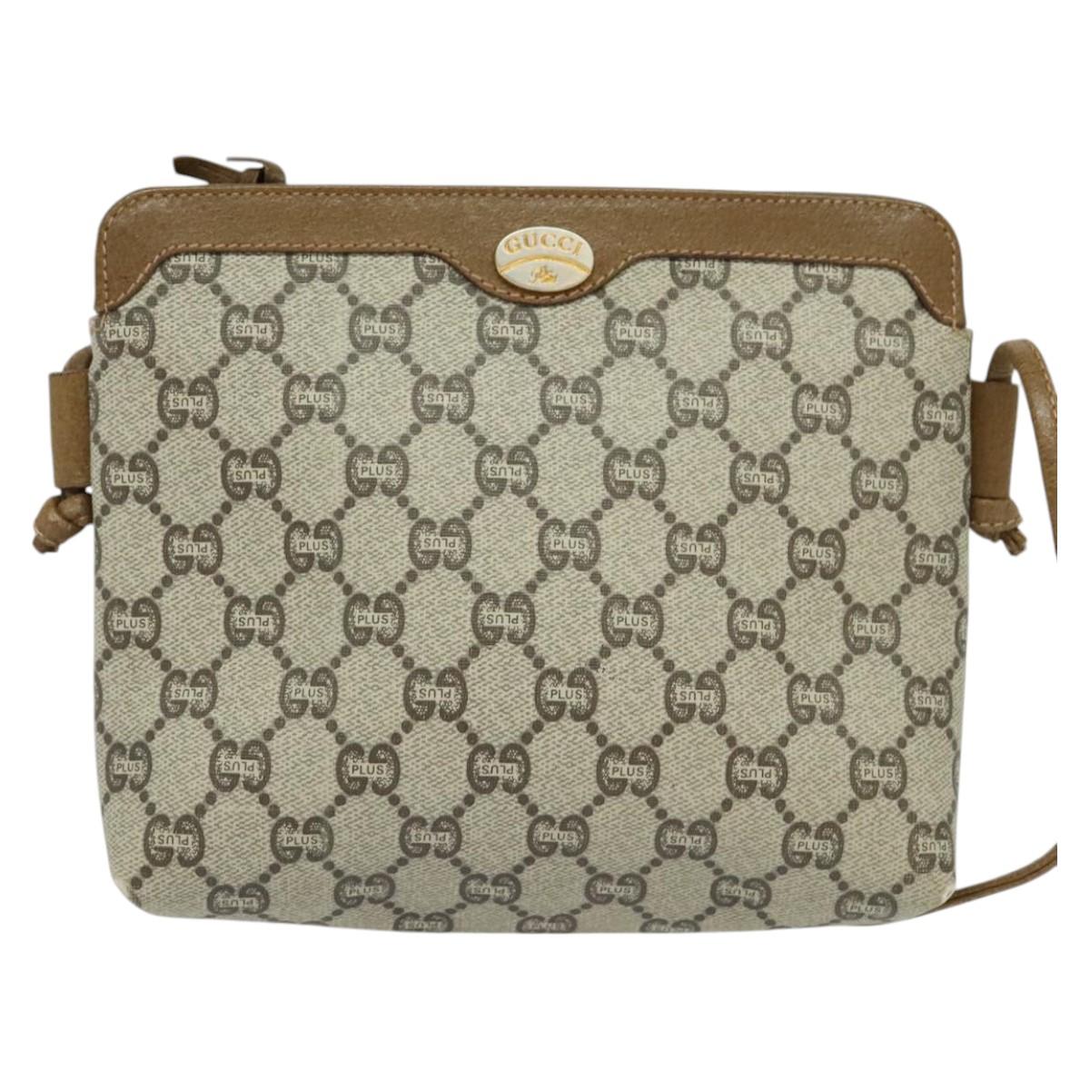 GUCCI GG Plus Supreme Shoulder Bag PVC Beige Auth ep8482