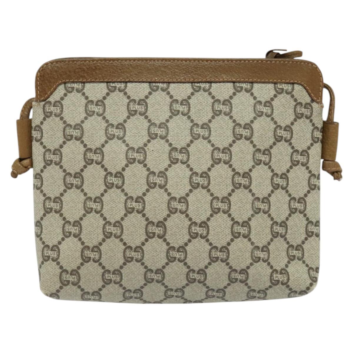 GUCCI GG Plus Supreme Shoulder Bag PVC Beige Auth ep8482