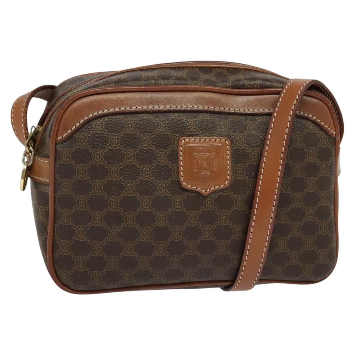 CELINE Macadam Canvas Shoulder Bag PVC Leather Brown Gold Auth ep8498
