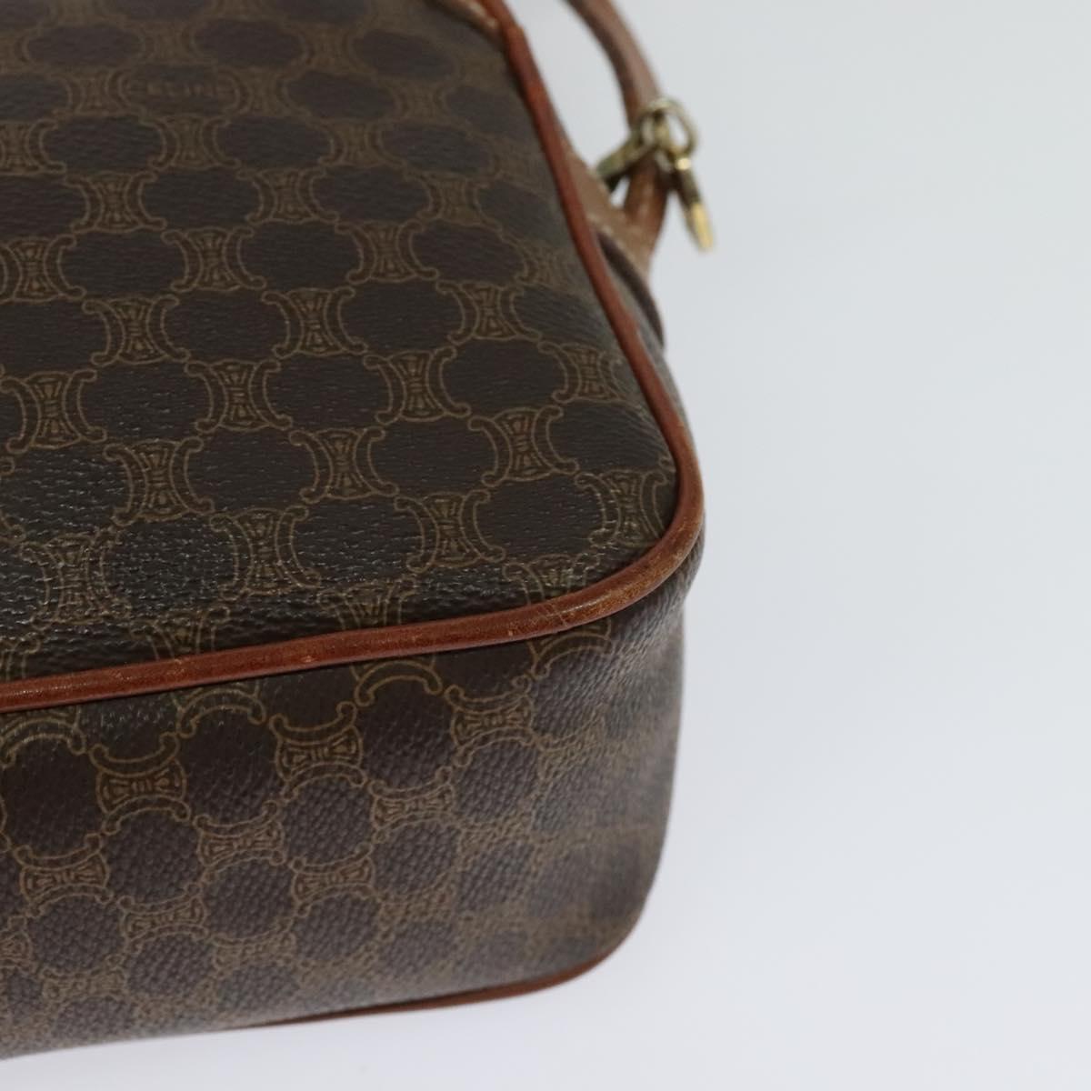 CELINE Macadam Canvas Shoulder Bag PVC Leather Brown Gold Auth ep8498