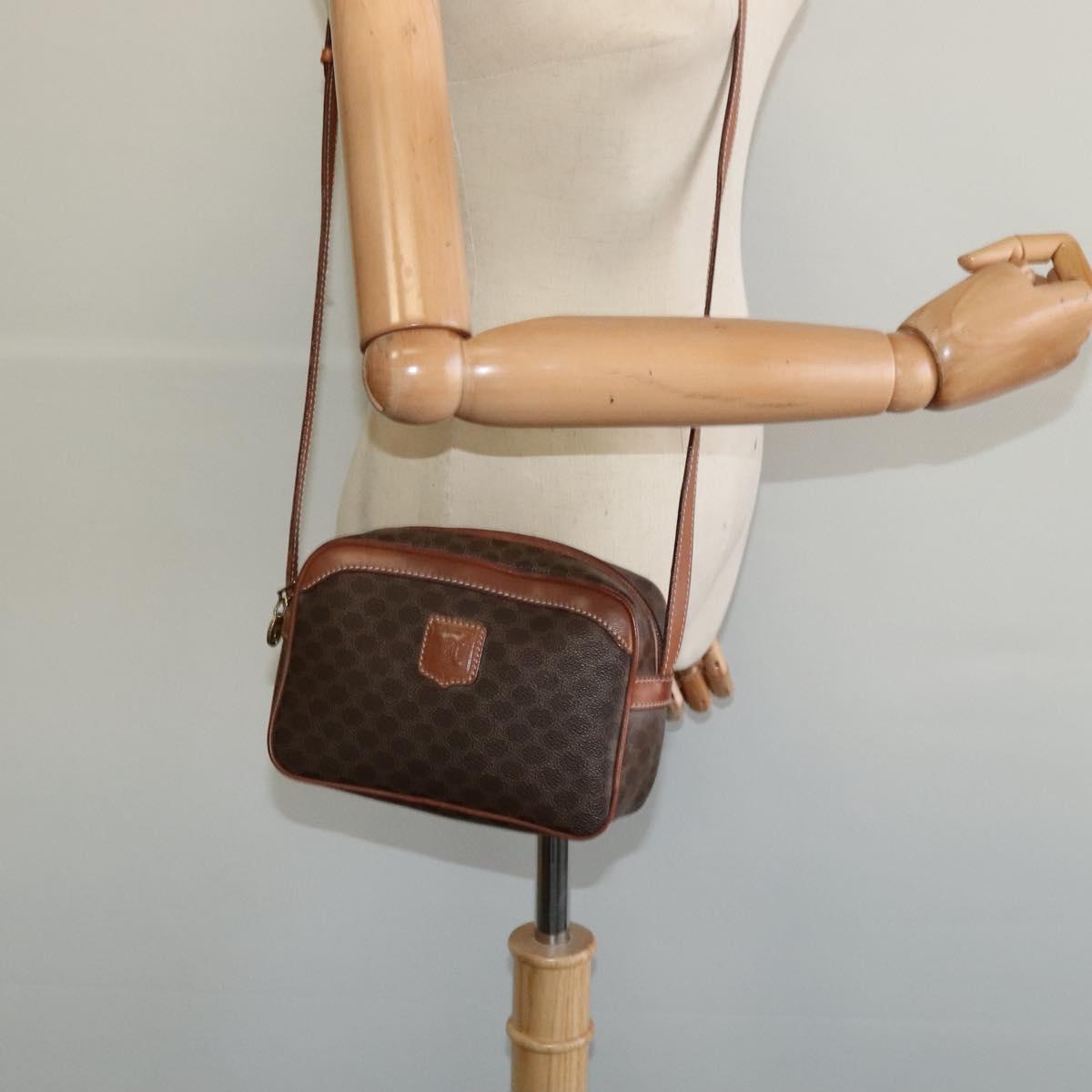 CELINE Macadam Canvas Shoulder Bag PVC Leather Brown Gold Auth ep8498