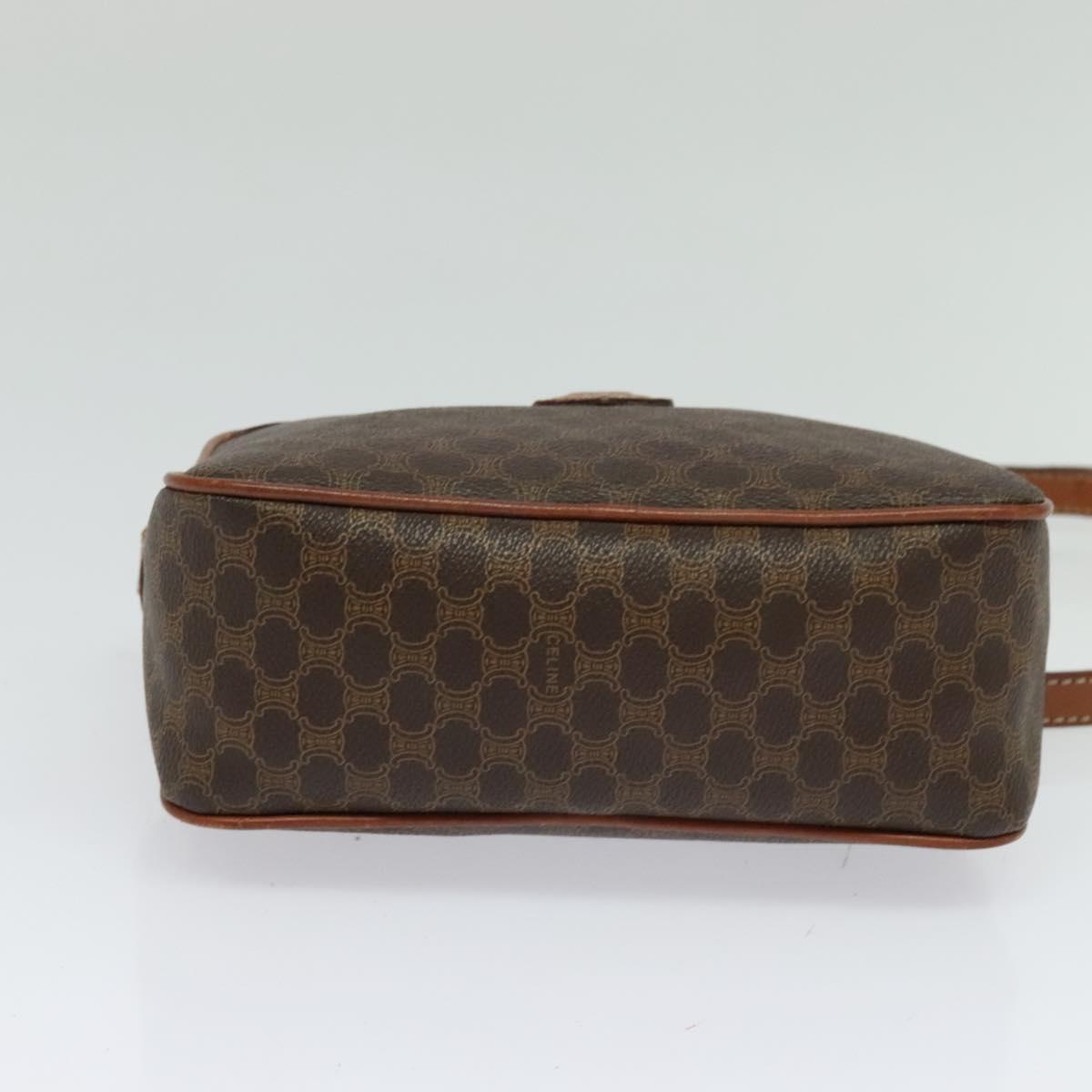 CELINE Macadam Canvas Shoulder Bag PVC Leather Brown Gold Auth ep8498