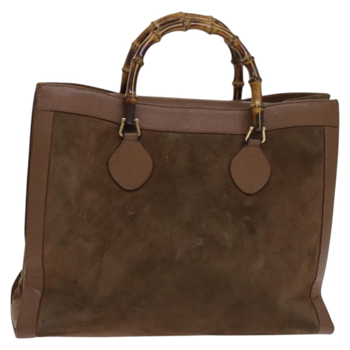GUCCI Bamboo Hand Bag Suede Brown Gold Auth ep8506