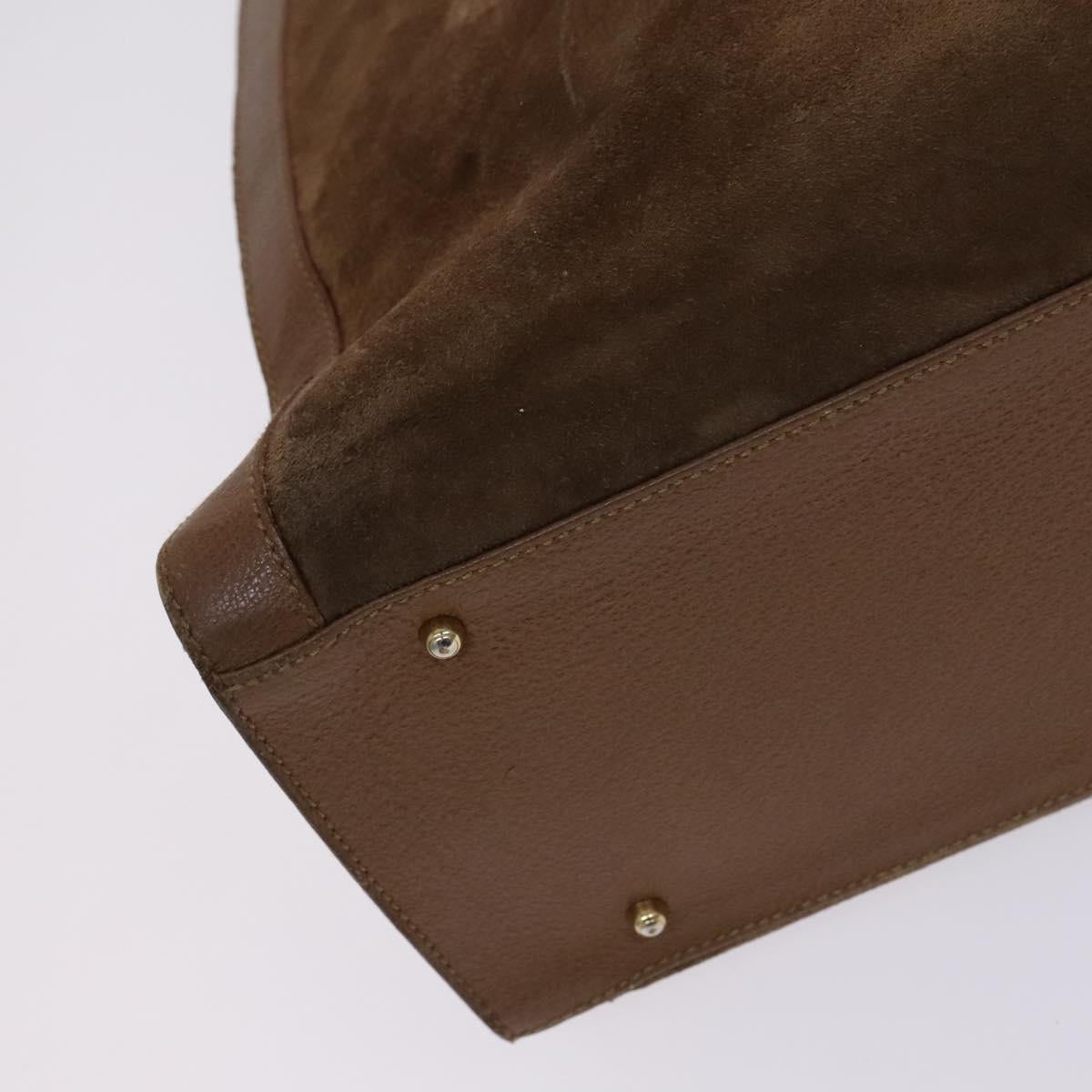 GUCCI Bamboo Hand Bag Suede Brown Gold Auth ep8506
