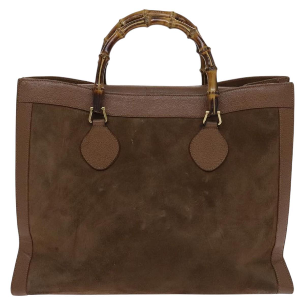 GUCCI Bamboo Hand Bag Suede Brown Gold Auth ep8506