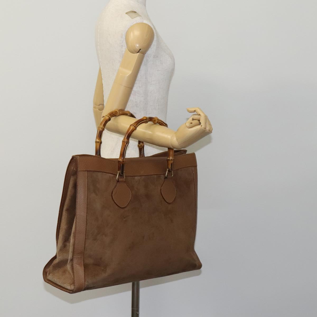 GUCCI Bamboo Hand Bag Suede Brown Gold Auth ep8506