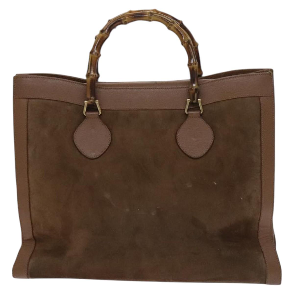 GUCCI Bamboo Hand Bag Suede Brown Gold Auth ep8506