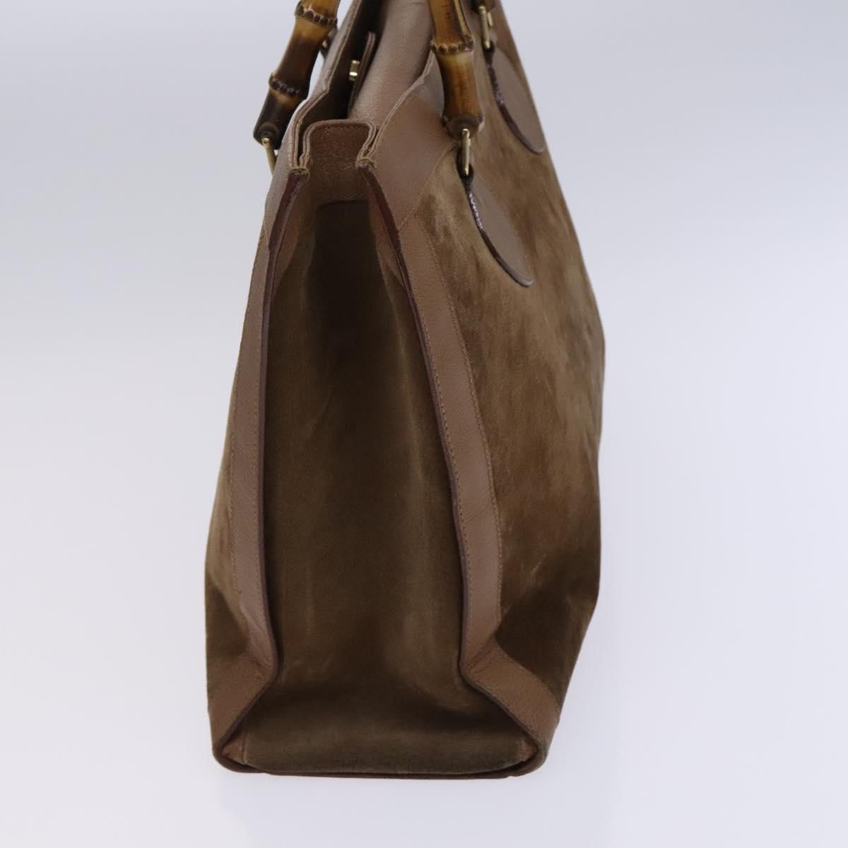 GUCCI Bamboo Hand Bag Suede Brown Gold Auth ep8506