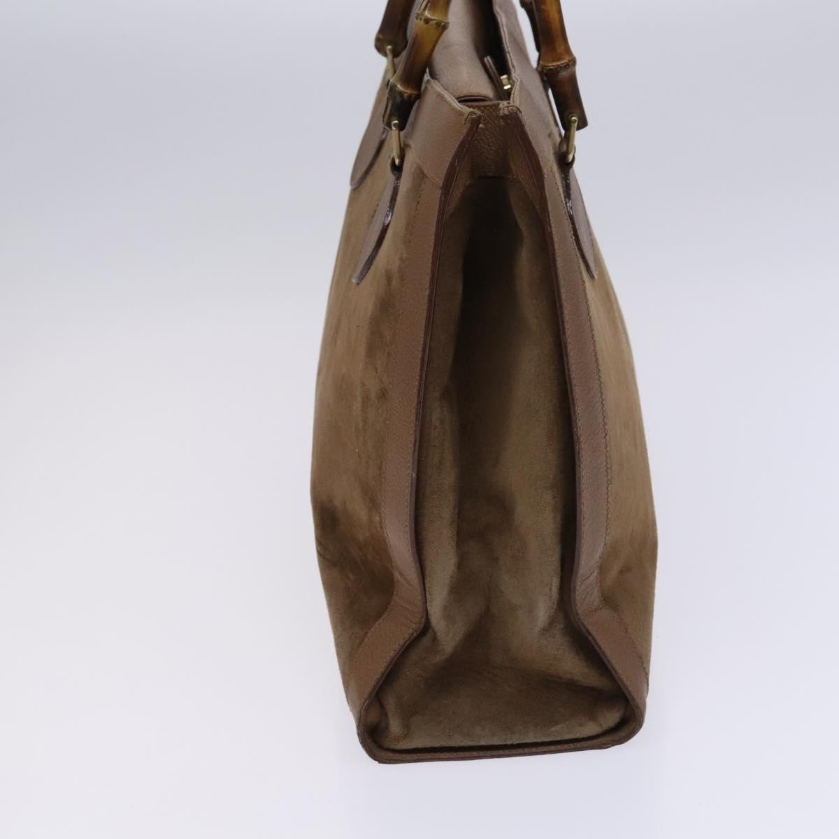GUCCI Bamboo Hand Bag Suede Brown Gold Auth ep8506