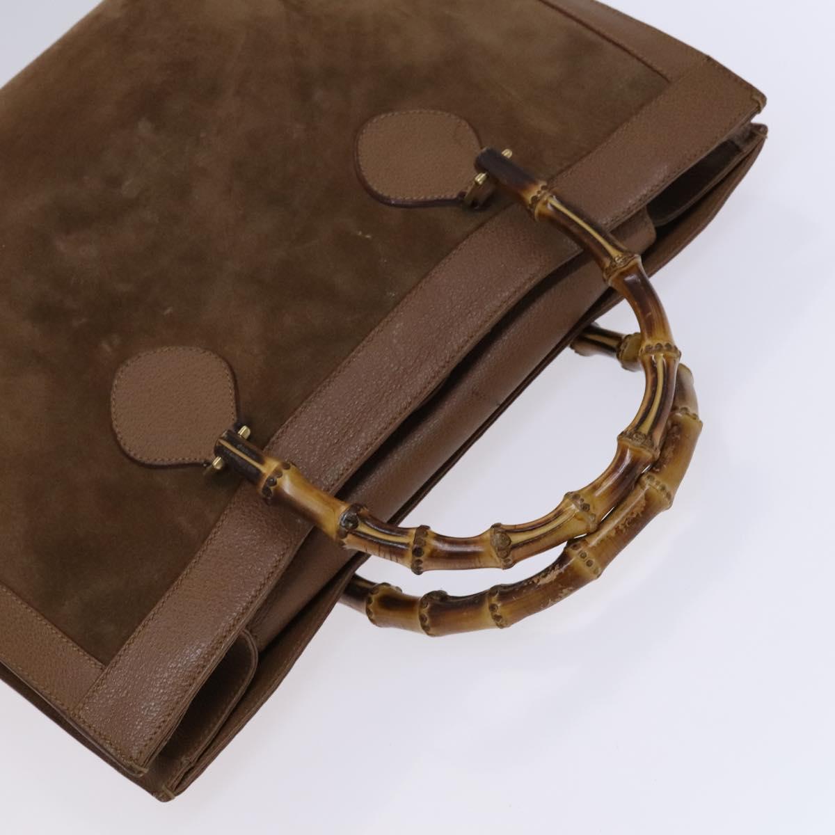 GUCCI Bamboo Hand Bag Suede Brown Gold Auth ep8506