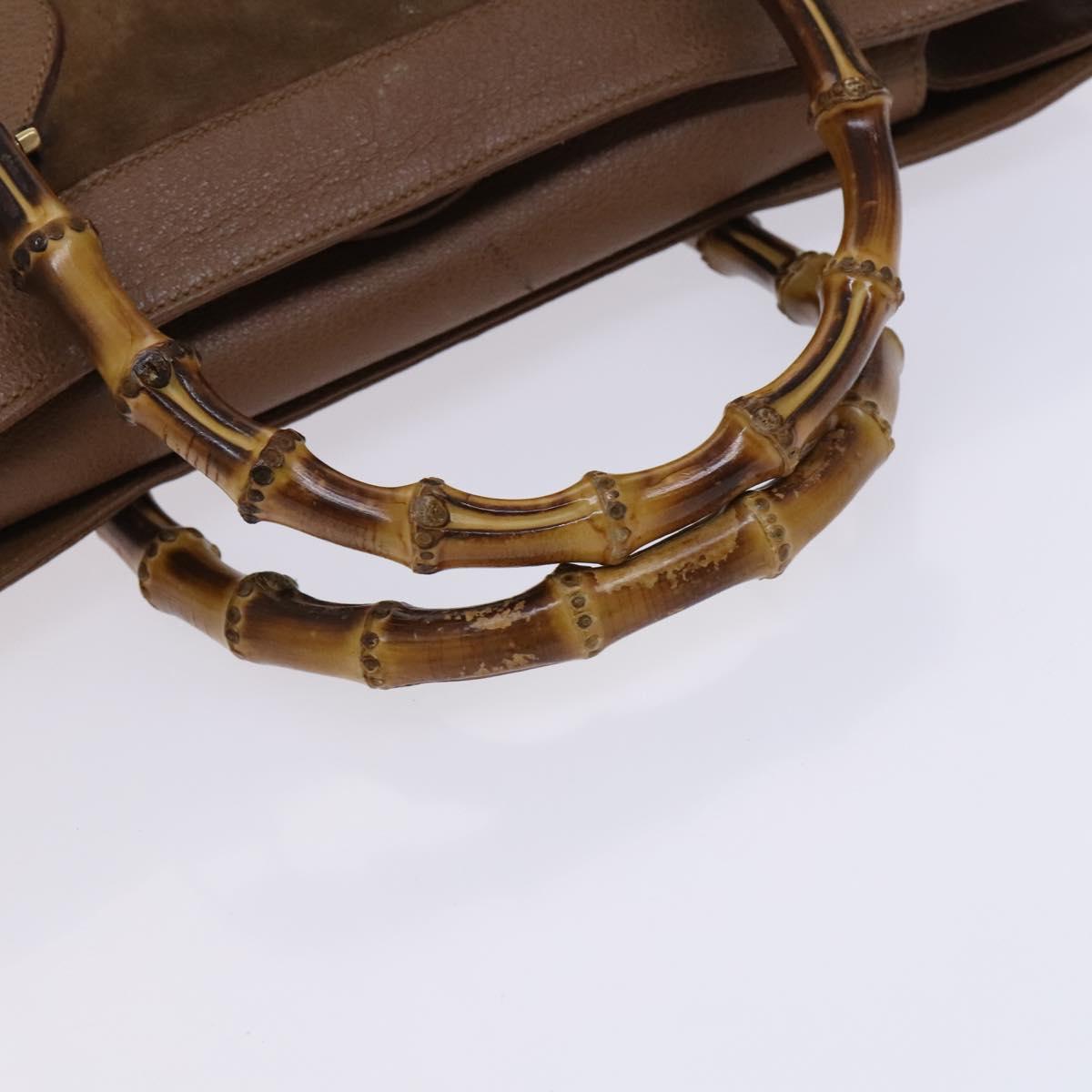 GUCCI Bamboo Hand Bag Suede Brown Gold Auth ep8506