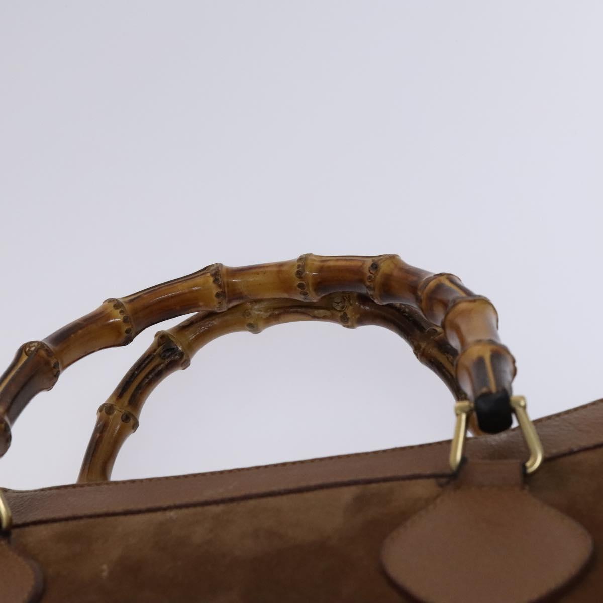 GUCCI Bamboo Hand Bag Suede Brown Gold Auth ep8506