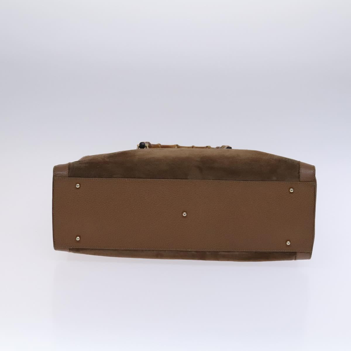 GUCCI Bamboo Hand Bag Suede Brown Gold Auth ep8506