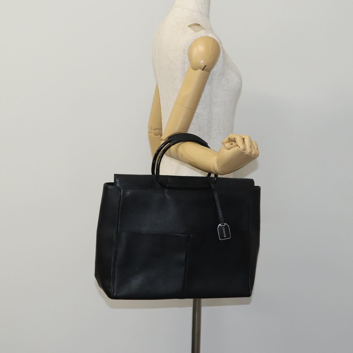 GUCCI Hand Bag Leather Black Silver 002 2865 1313 Auth ep8516