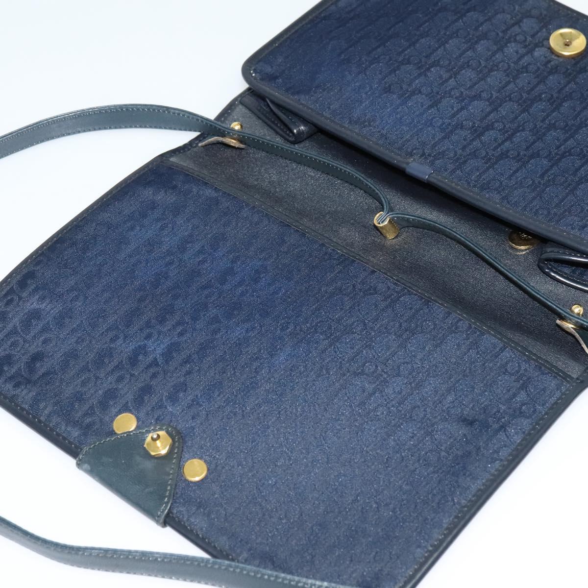 Christian Dior Trotter Canvas Shoulder Bag Navy Gold Auth ep8528