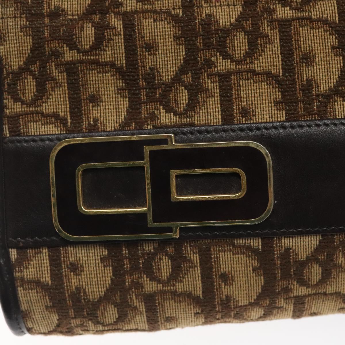 Christian Dior Trotter Canvas Shoulder Bag Brown Gold Auth ep8530
