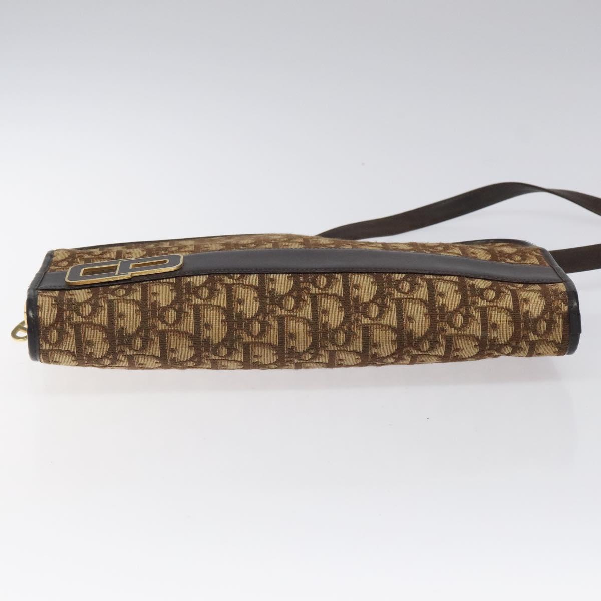 Christian Dior Trotter Canvas Shoulder Bag Brown Gold Auth ep8530