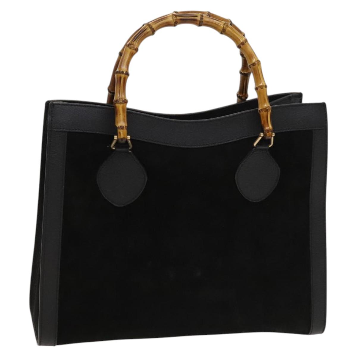 GUCCI Bamboo Hand Bag Suede Black Gold 02 123 0260 Auth ep8532