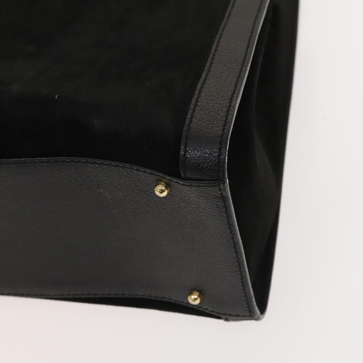 GUCCI Bamboo Hand Bag Suede Black Gold 02 123 0260 Auth ep8532