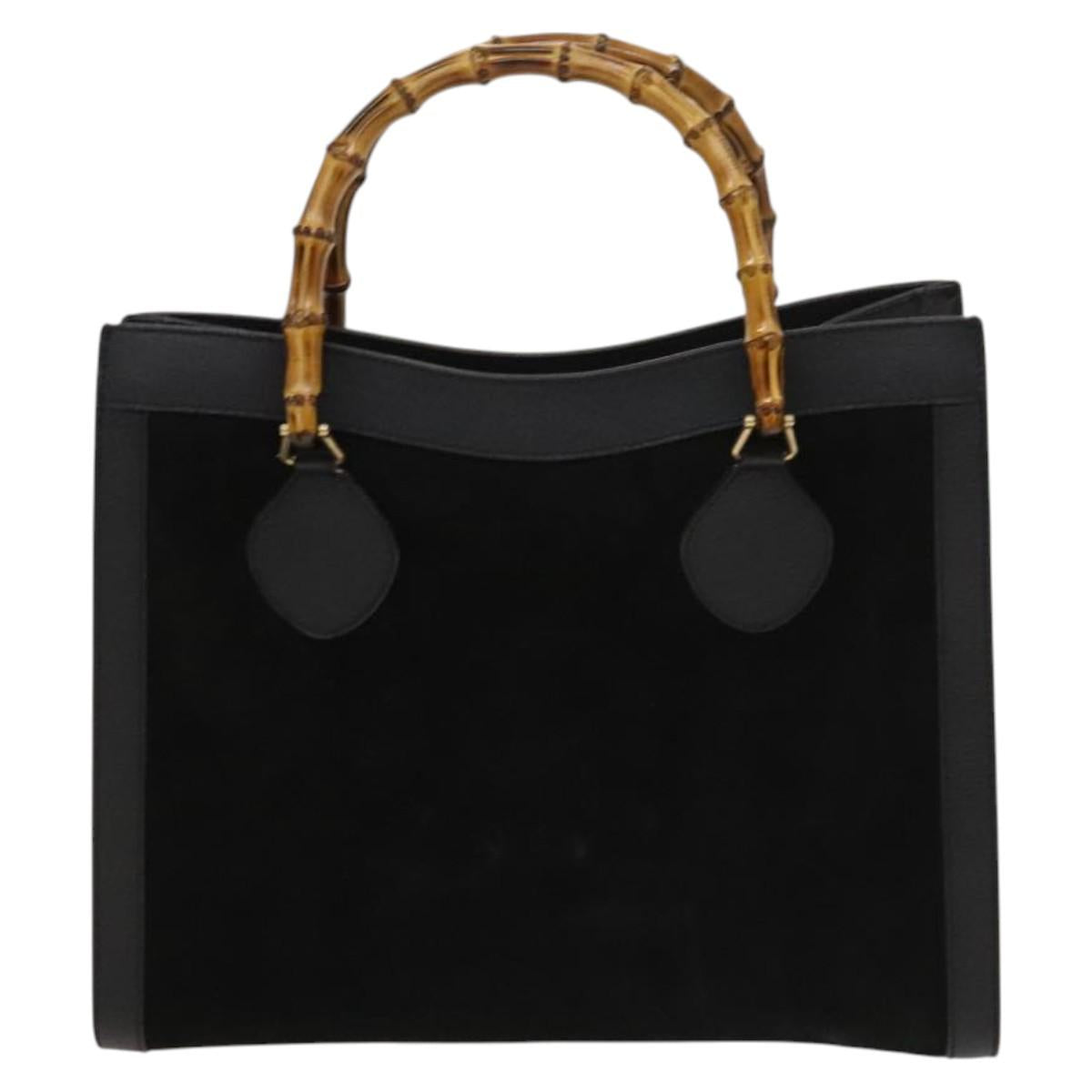 GUCCI Bamboo Hand Bag Suede Black Gold 02 123 0260 Auth ep8532