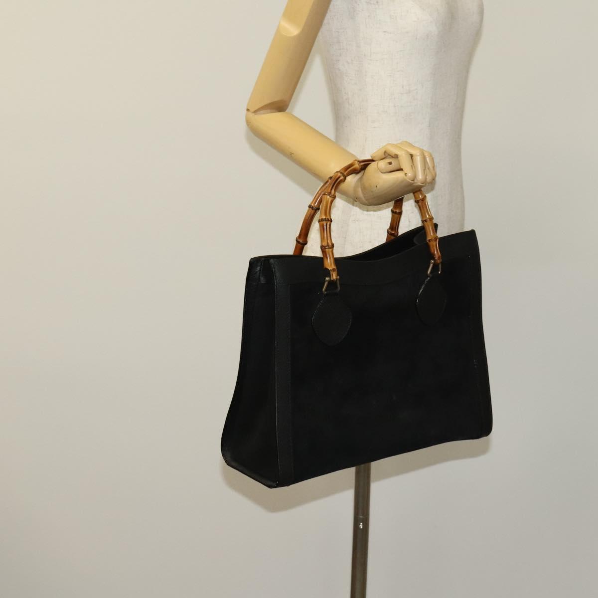 GUCCI Bamboo Hand Bag Suede Black Gold 02 123 0260 Auth ep8532