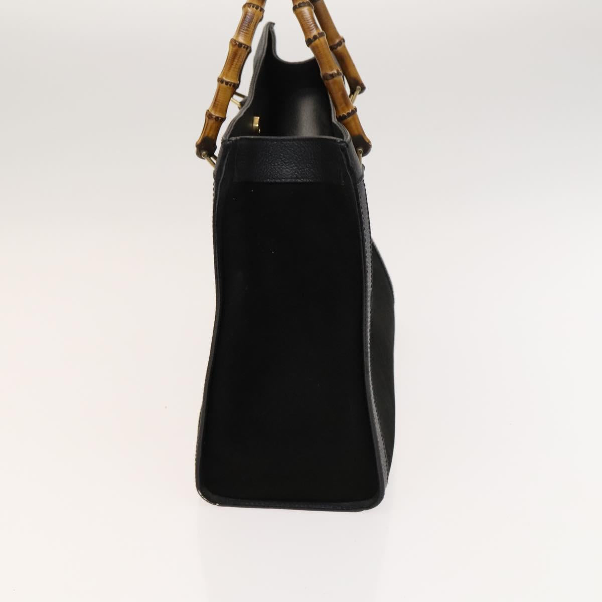 GUCCI Bamboo Hand Bag Suede Black Gold 02 123 0260 Auth ep8532