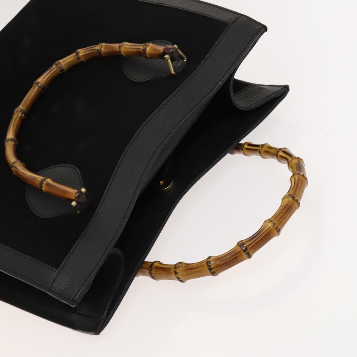 GUCCI Bamboo Hand Bag Suede Black Gold 02 123 0260 Auth ep8532