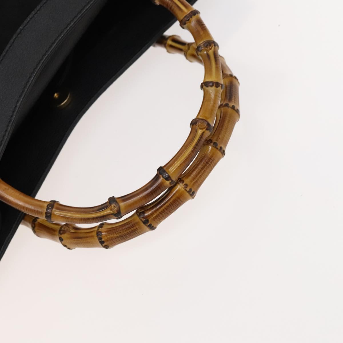 GUCCI Bamboo Hand Bag Suede Black Gold 02 123 0260 Auth ep8532