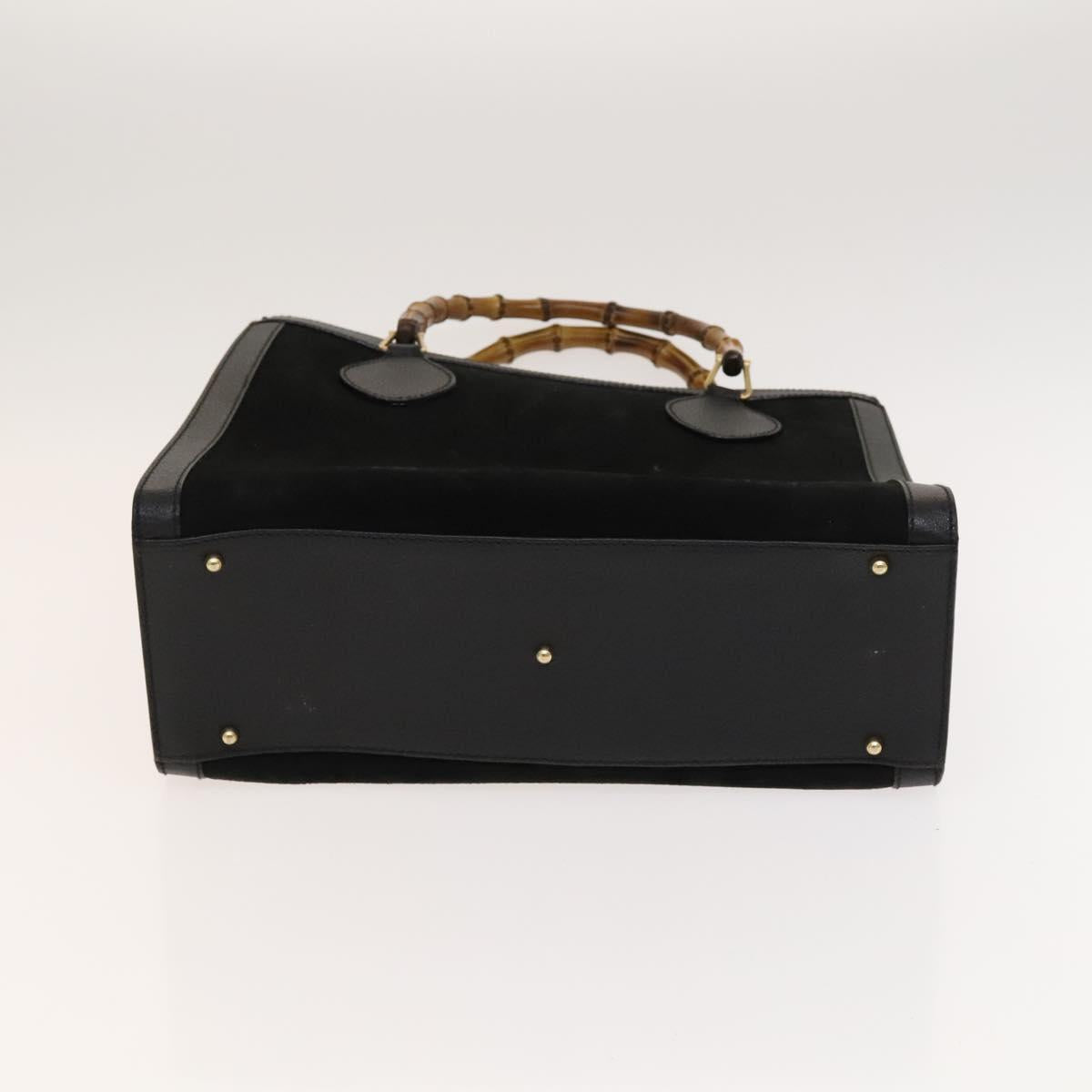 GUCCI Bamboo Hand Bag Suede Black Gold 02 123 0260 Auth ep8532
