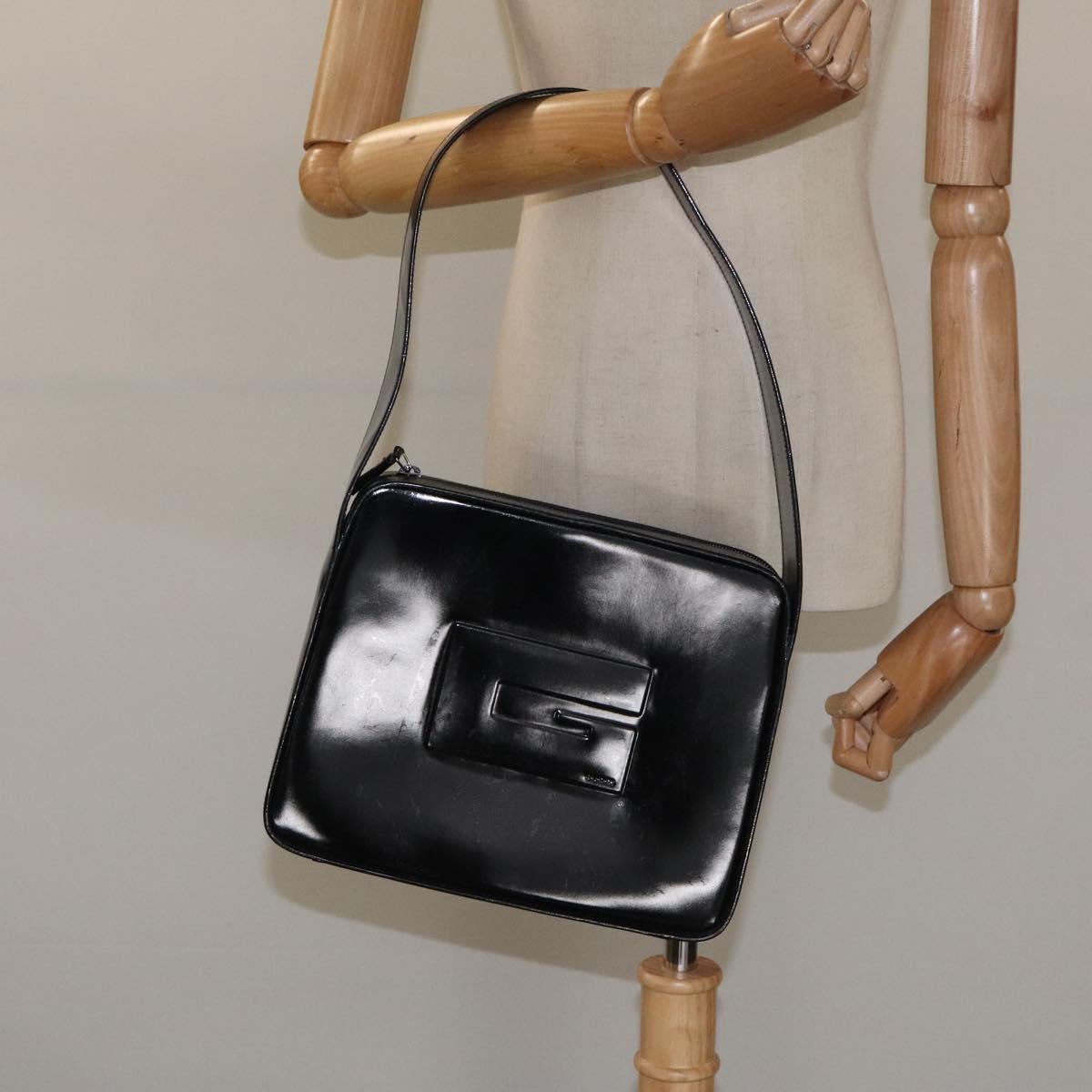 GUCCI Shoulder Bag Patent leather Black Silver 001 3032 Auth ep8533