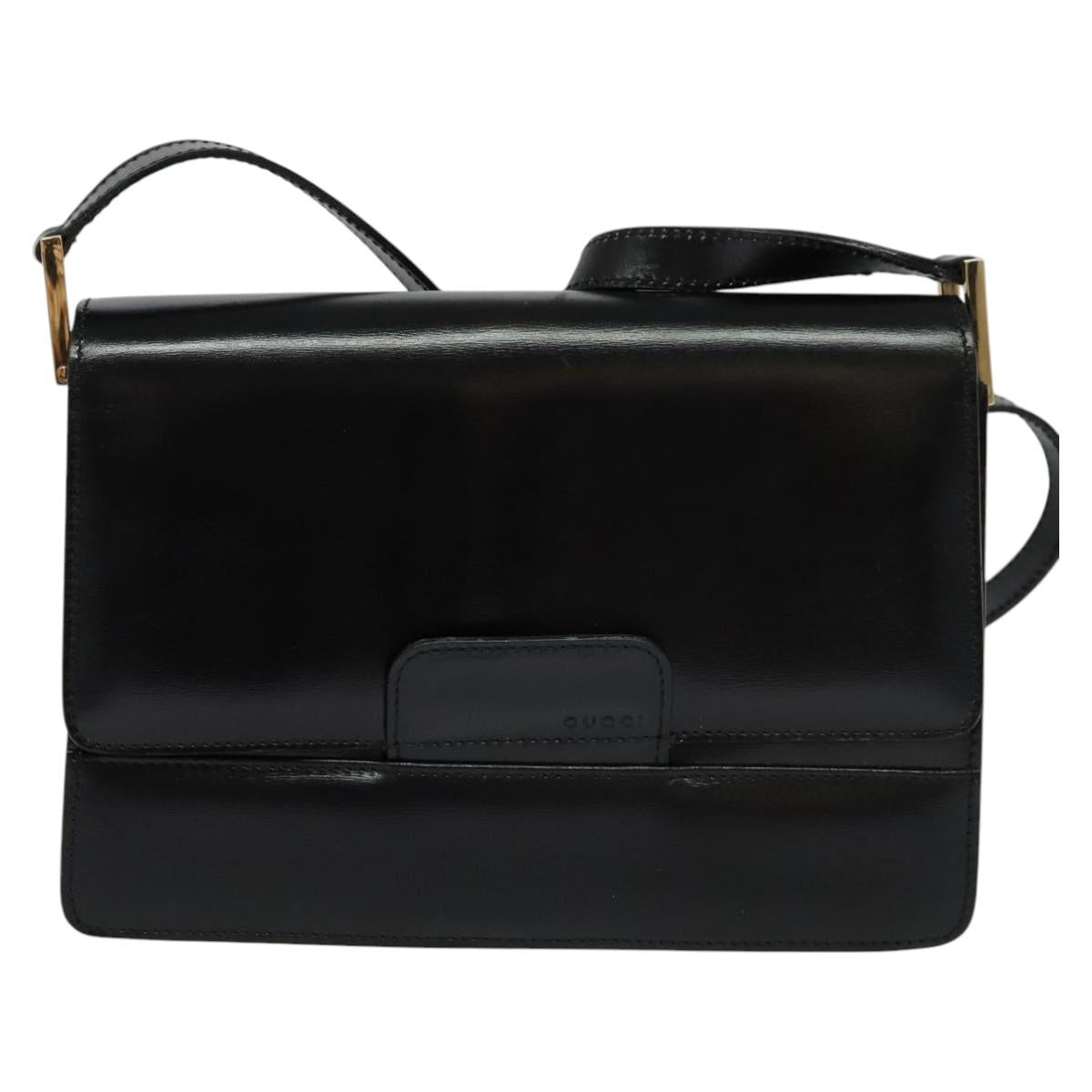 GUCCI Shoulder Bag Leather Black Gold 004 1781 0625 Auth ep8534