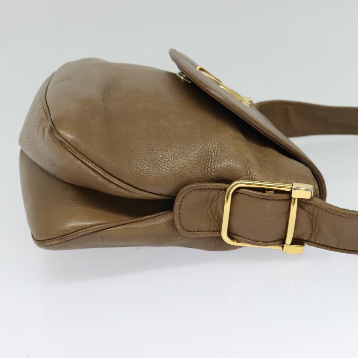 GUCCI Shoulder Bag Leather Brown Gold Auth ep8554