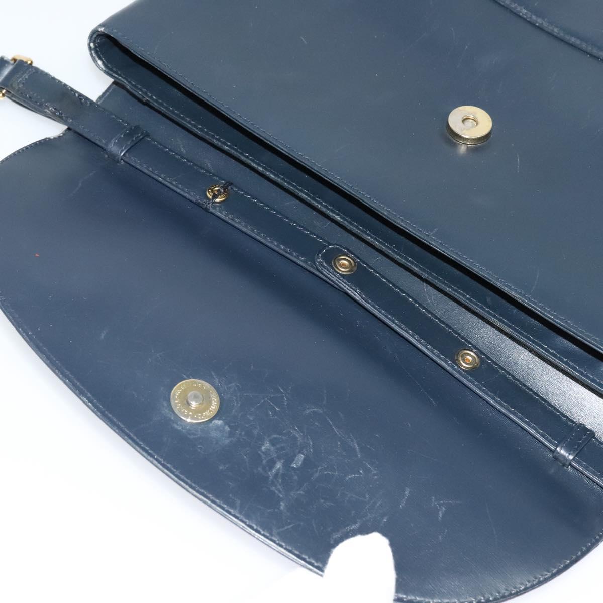 GUCCI Shoulder Bag Leather Navy Gold Auth ep8557