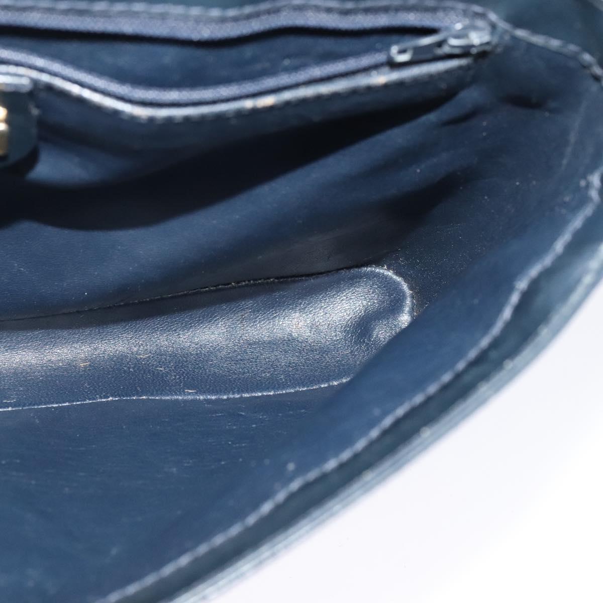 GUCCI Shoulder Bag Leather Navy Gold Auth ep8557