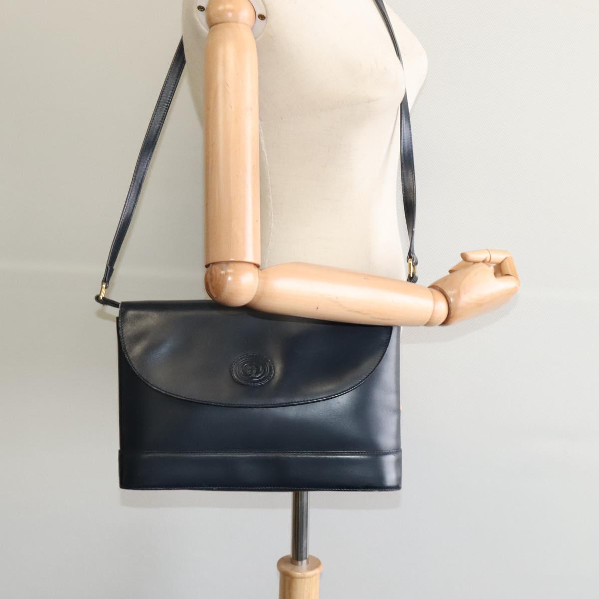 GUCCI Shoulder Bag Leather Navy Gold Auth ep8557