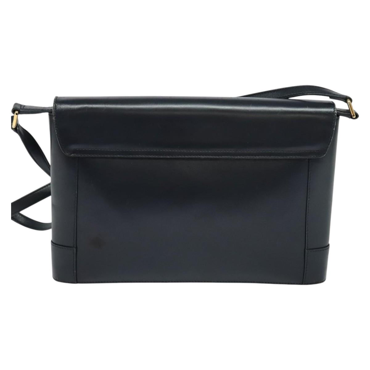 GUCCI Shoulder Bag Leather Navy Gold Auth ep8557