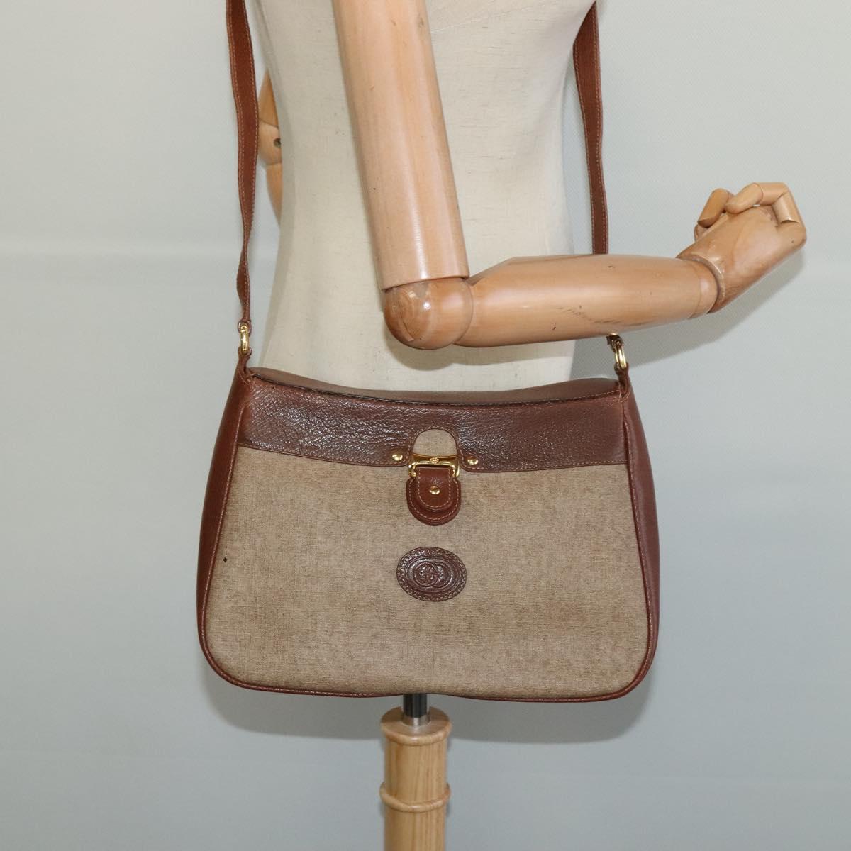 GUCCI Shoulder Bag PVC Brown Gold Auth ep8569