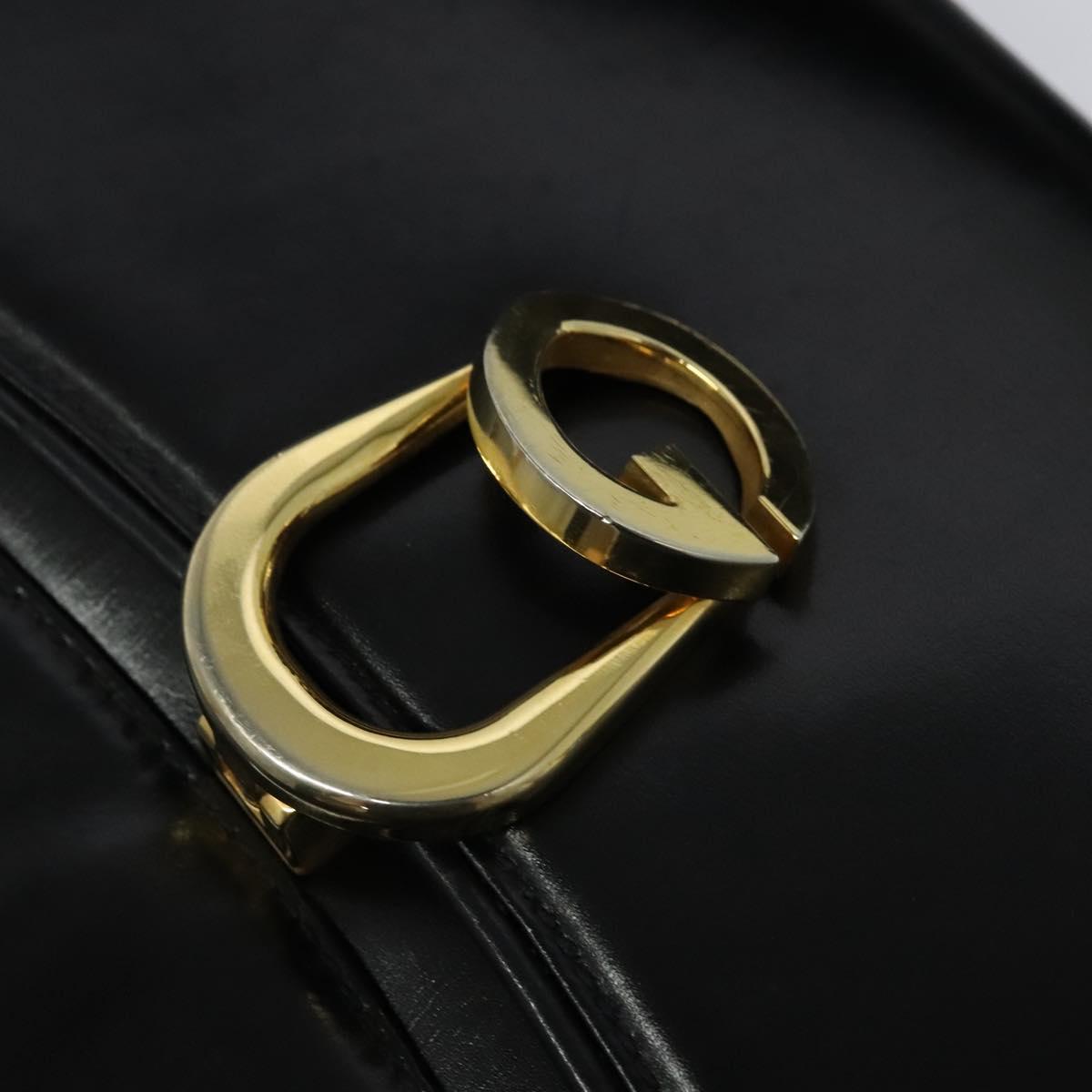 GUCCI Shoulder Bag Leather Black Gold Auth ep8582