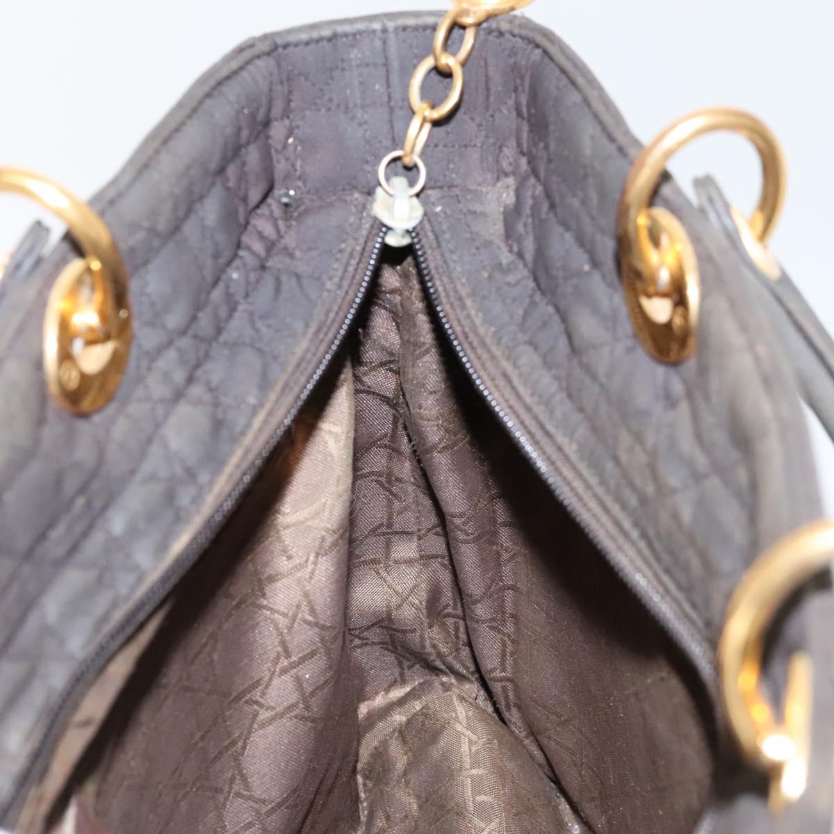 Christian Dior Canage Hand Bag Nylon Brown Gold Auth ep8590