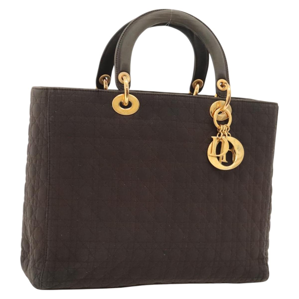 Christian Dior Canage Hand Bag Nylon Brown Gold Auth ep8590