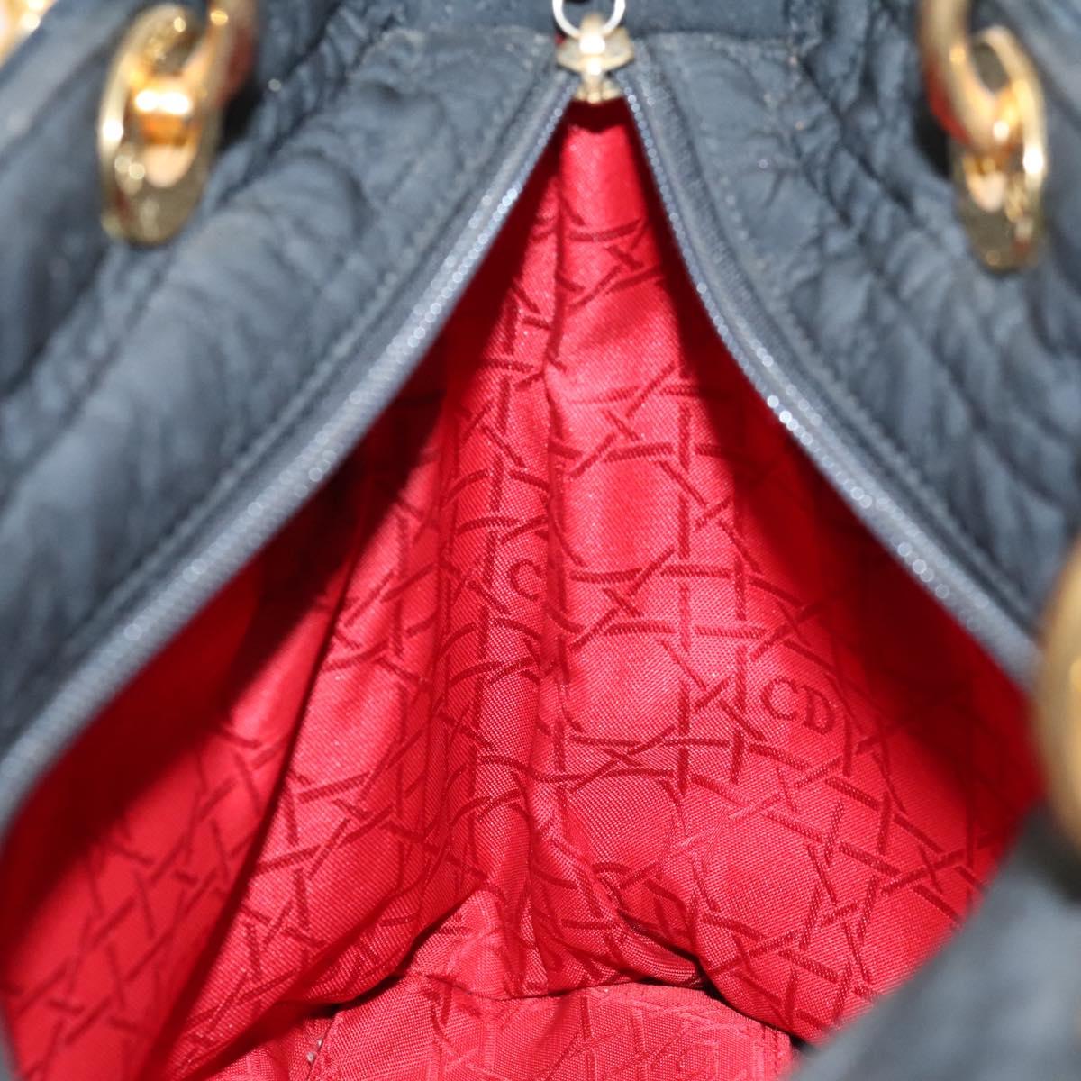 Christian Dior Canage Hand Bag Nylon Black Gold Auth ep8591