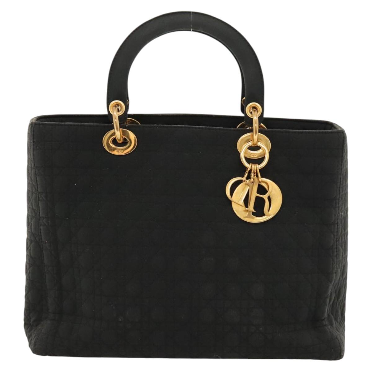 Christian Dior Canage Hand Bag Nylon Black Gold Auth ep8591