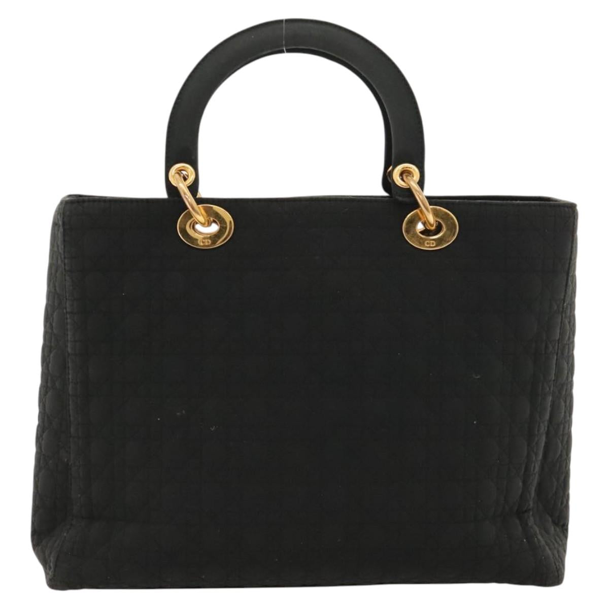 Christian Dior Canage Hand Bag Nylon Black Gold Auth ep8591