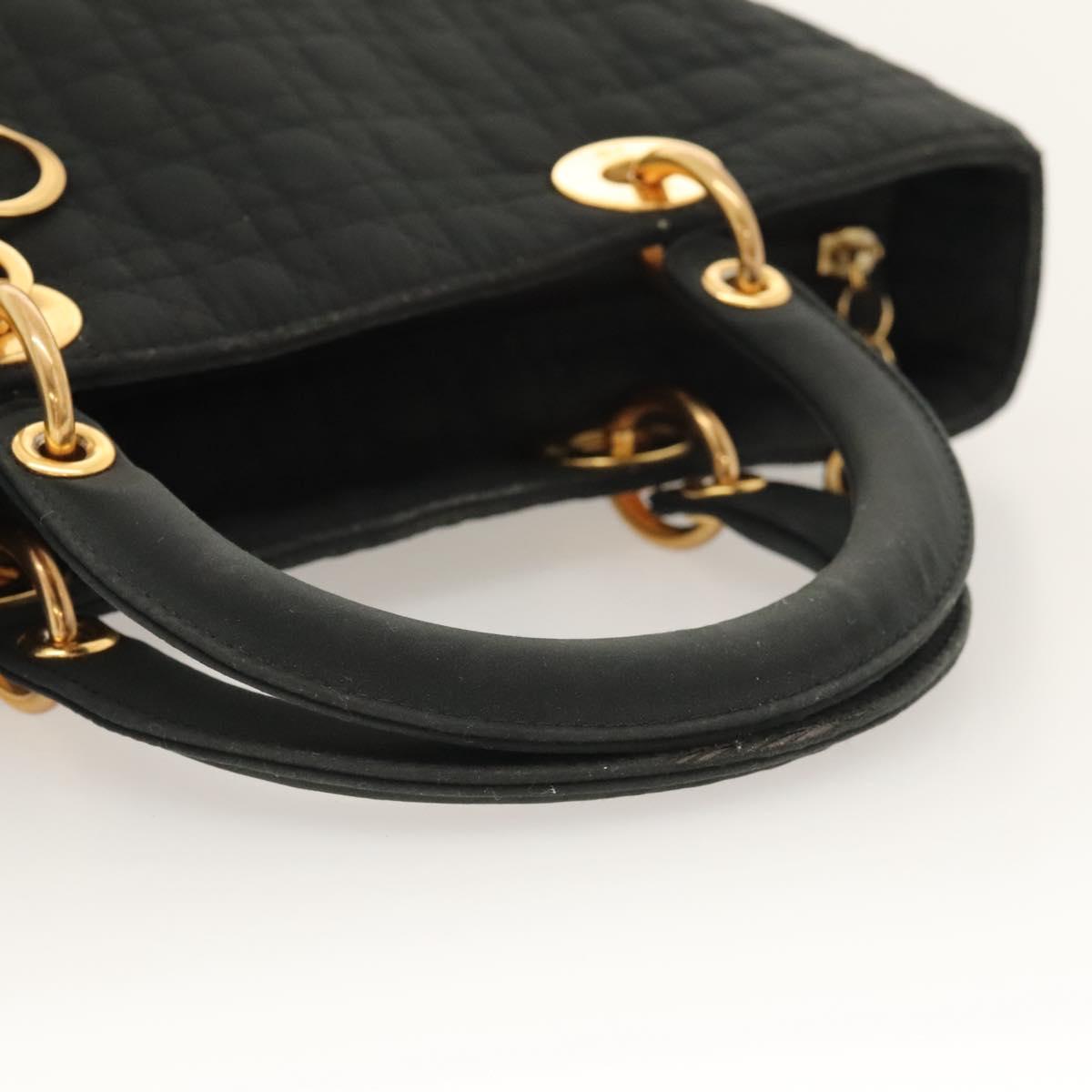 Christian Dior Canage Hand Bag Nylon Black Gold Auth ep8591