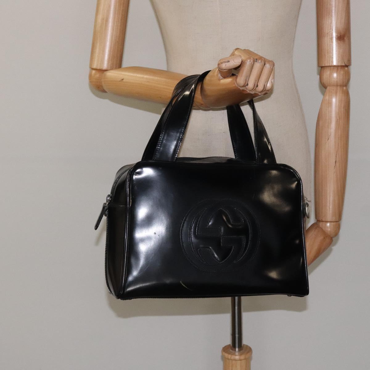 GUCCI Hand Bag Patent Leather Black Silver 000 1274 0505 Auth ep8594