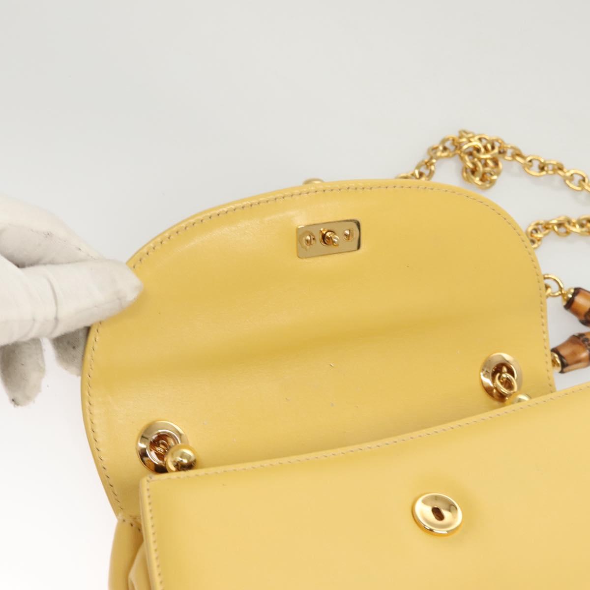 GUCCI Bamboo Chain Shoulder Bag Leather Yellow 001 115 1497 Auth ep8600
