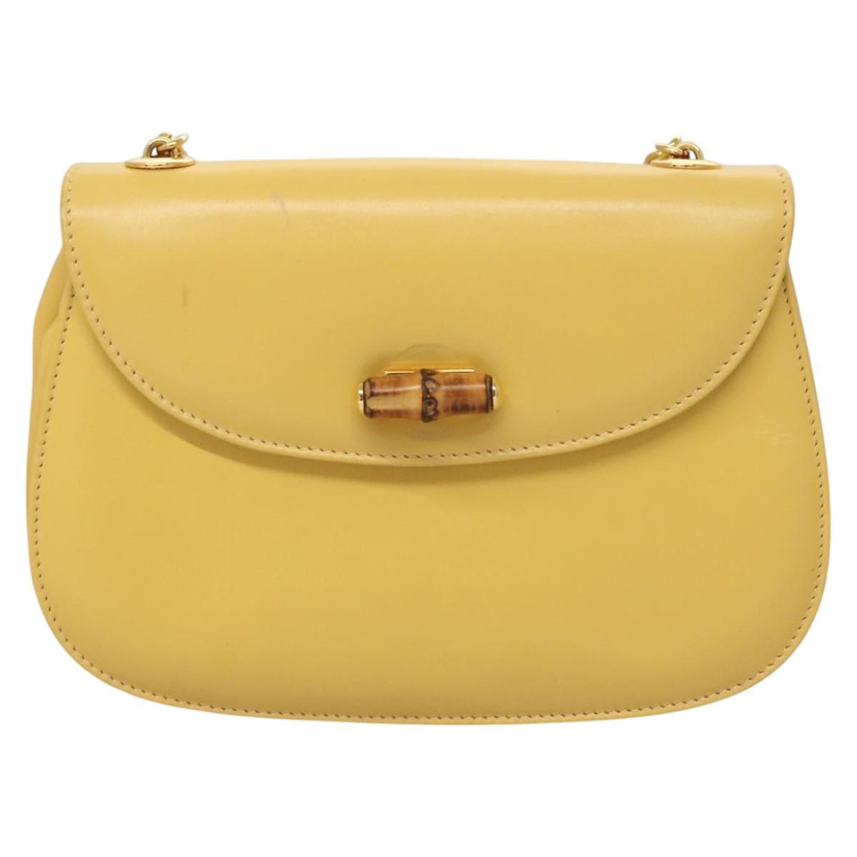 GUCCI Bamboo Chain Shoulder Bag Leather Yellow 001 115 1497 Auth ep8600