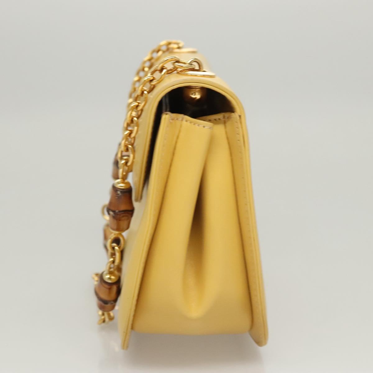 GUCCI Bamboo Chain Shoulder Bag Leather Yellow 001 115 1497 Auth ep8600