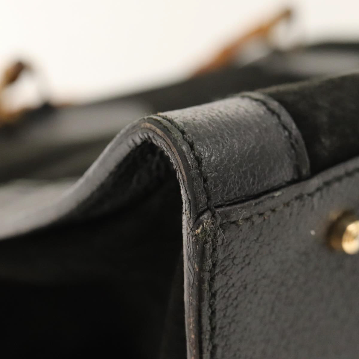 GUCCI Bamboo Hand Bag Suede Black Gold 002 1186 0260 Auth ep8603