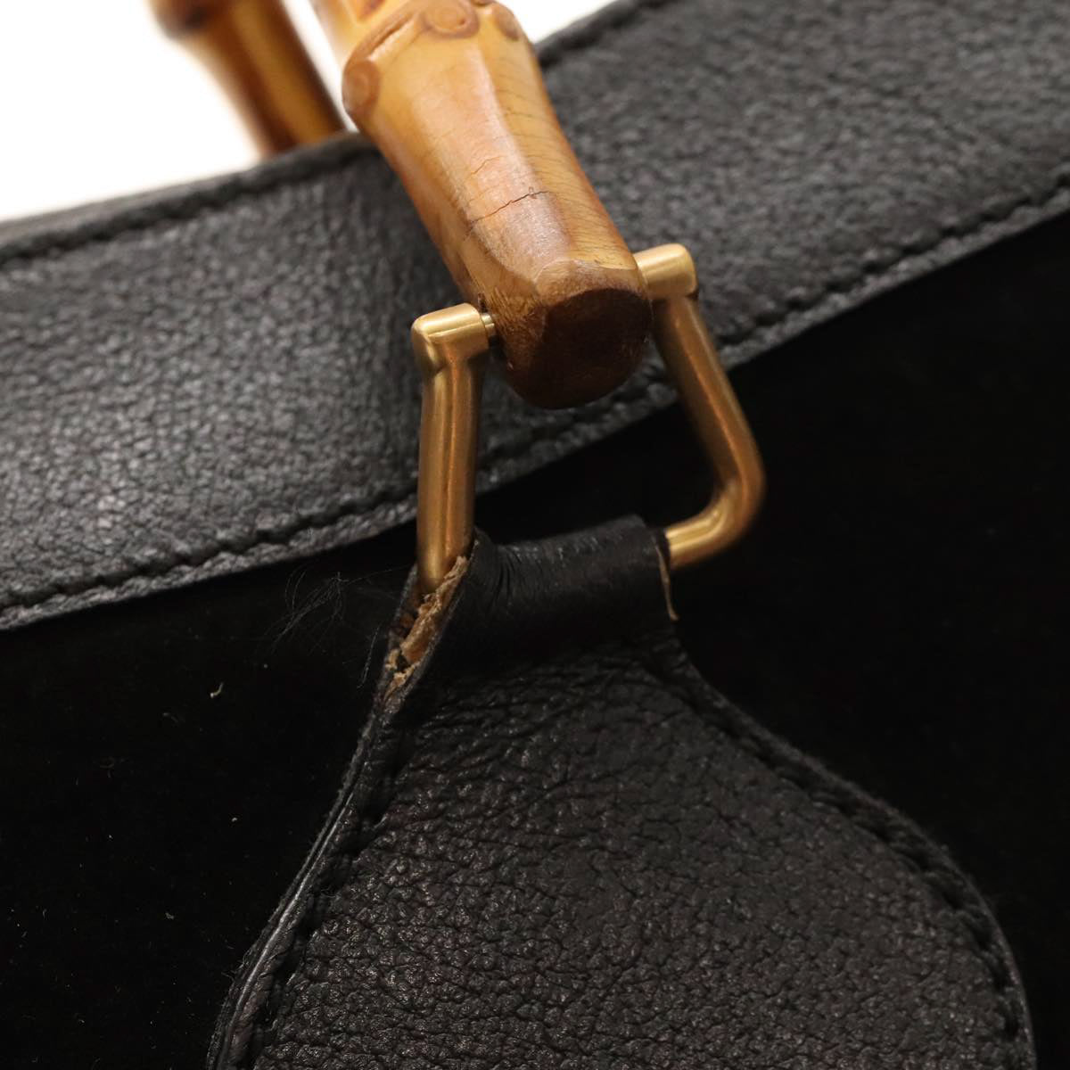 GUCCI Bamboo Hand Bag Suede Black Gold 002 1186 0260 Auth ep8603